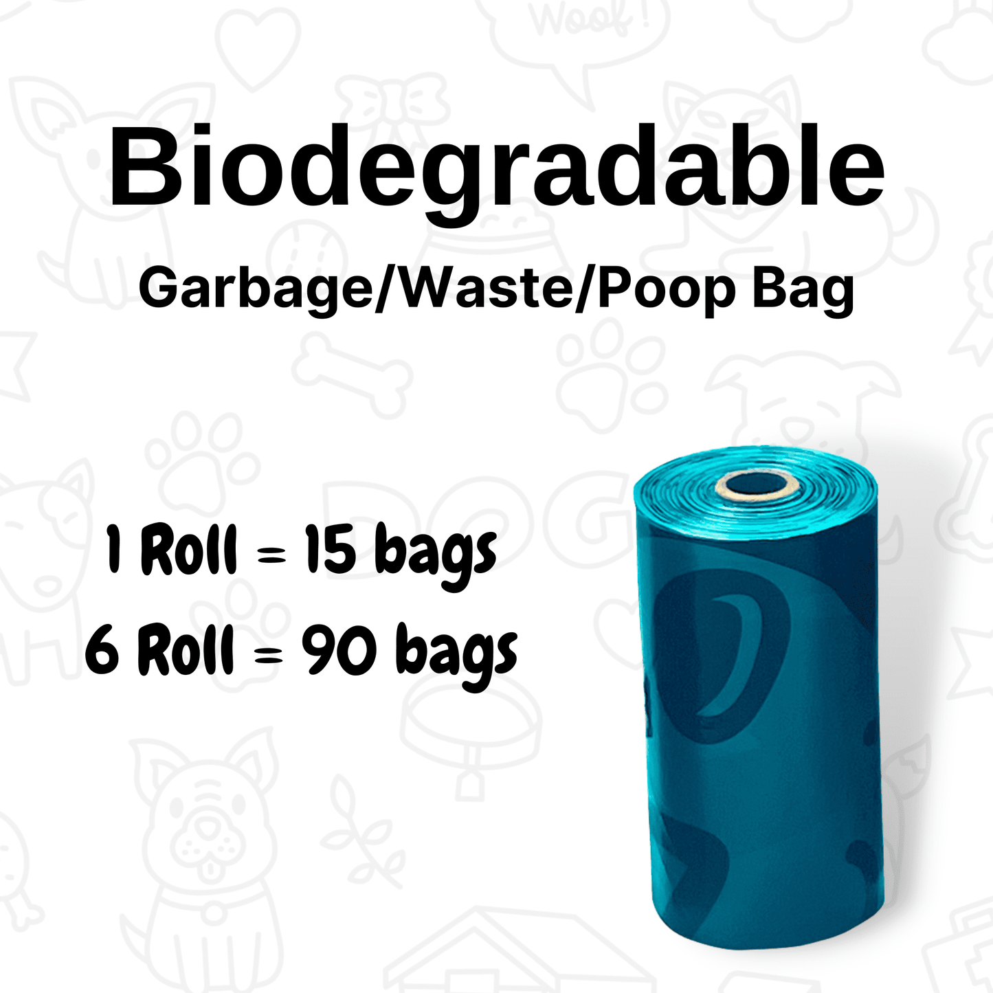 Biodegradable 6 Rolls, 90 Poop Bags for Dogs & Cats