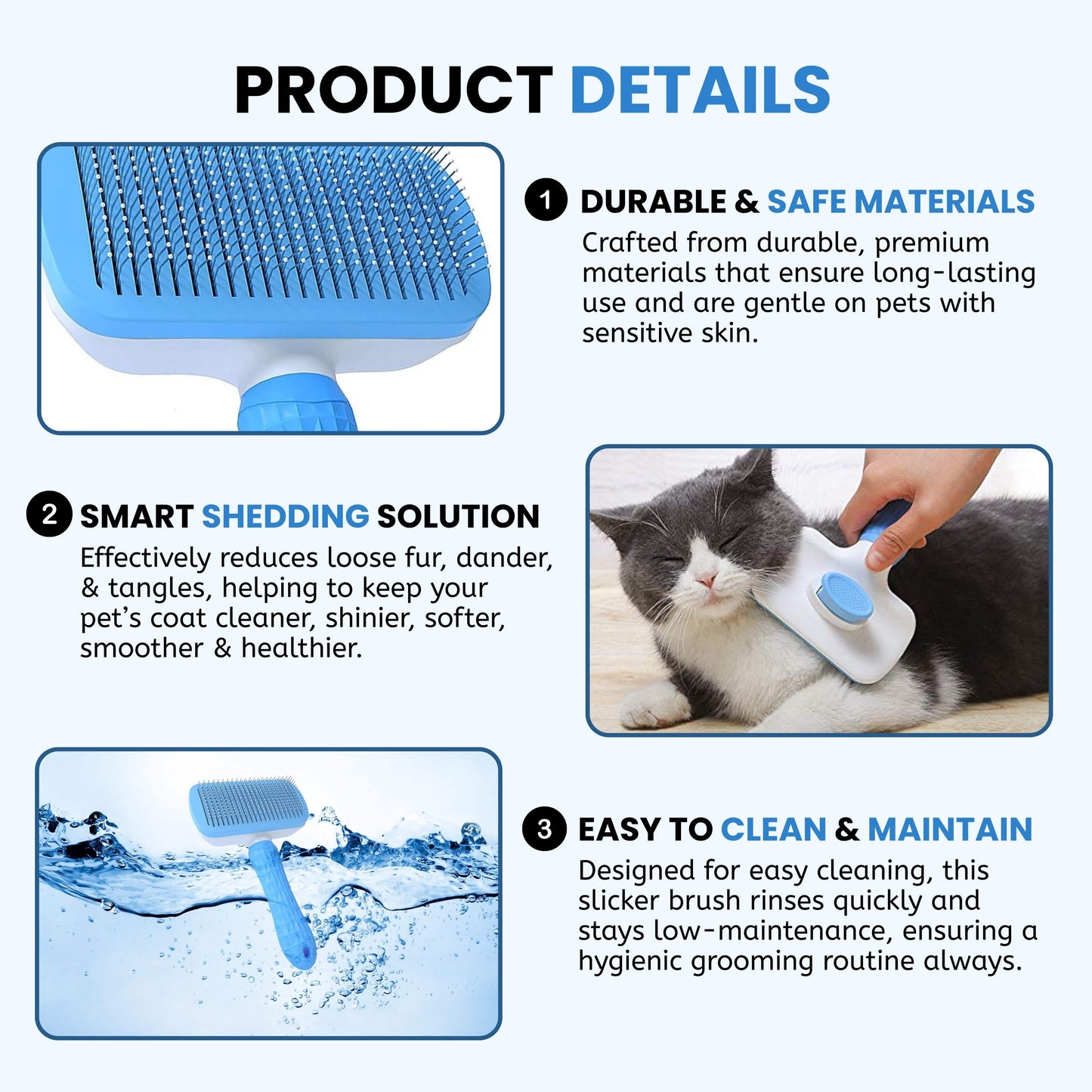 Self-Cleaning Slicker, Grooming Shedding Brush for Dogs & Cats