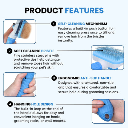 Self-Cleaning Slicker, Grooming Shedding Brush for Dogs & Cats