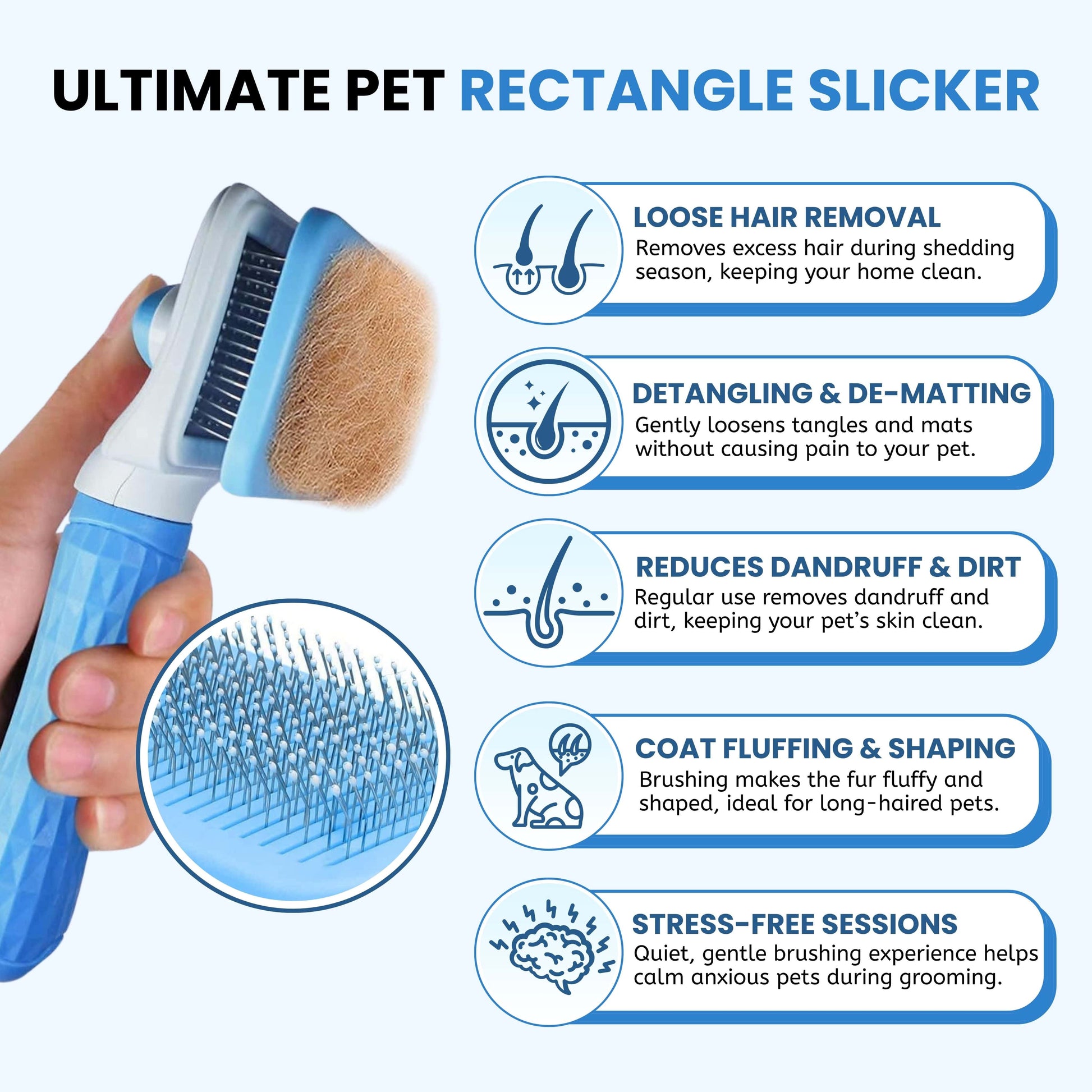 Self Cleaning Slicker Brush, Pet Grooming Shedding Brush for Dogs and Cats -(Rectangular)