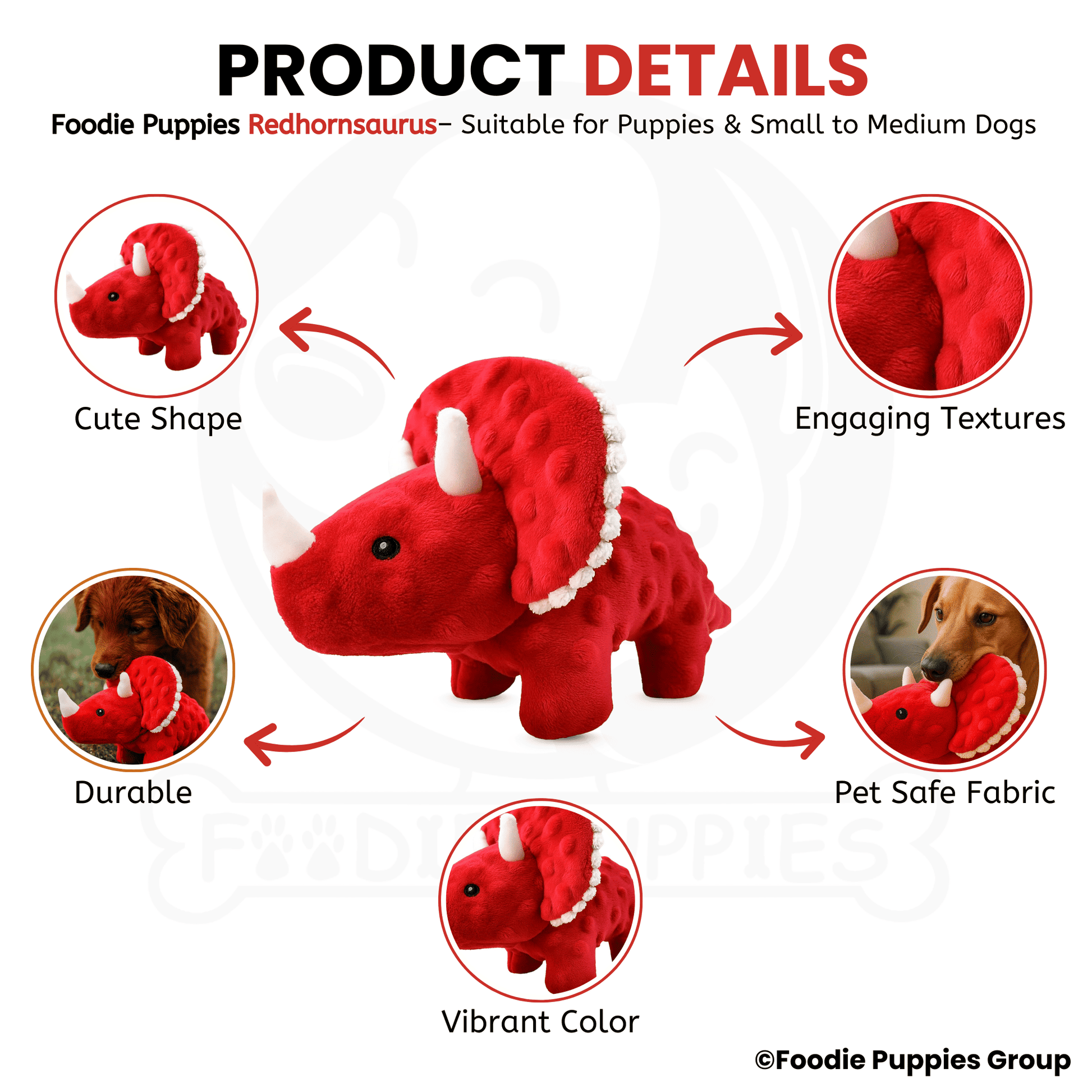 Red Hornsaurus Squeaky Toy For Dog