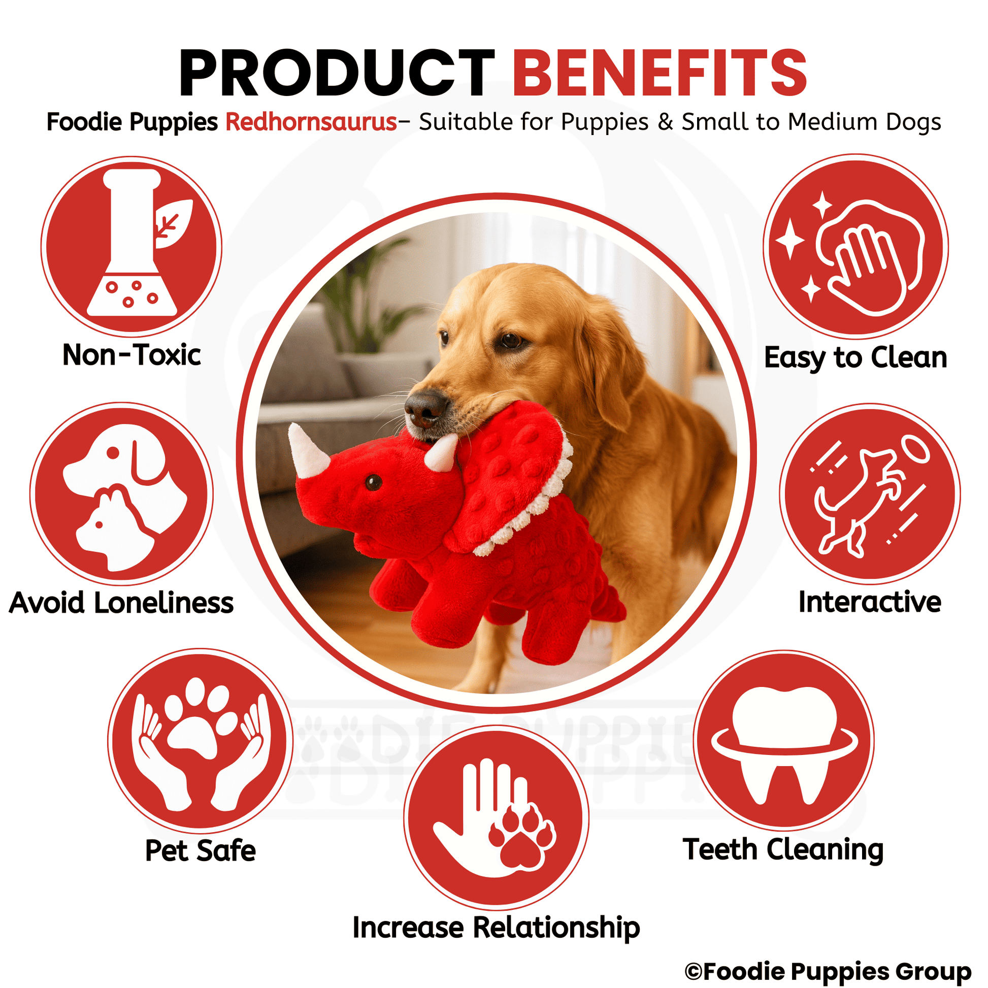 Red Hornsaurus Squeaky Toy For Dog