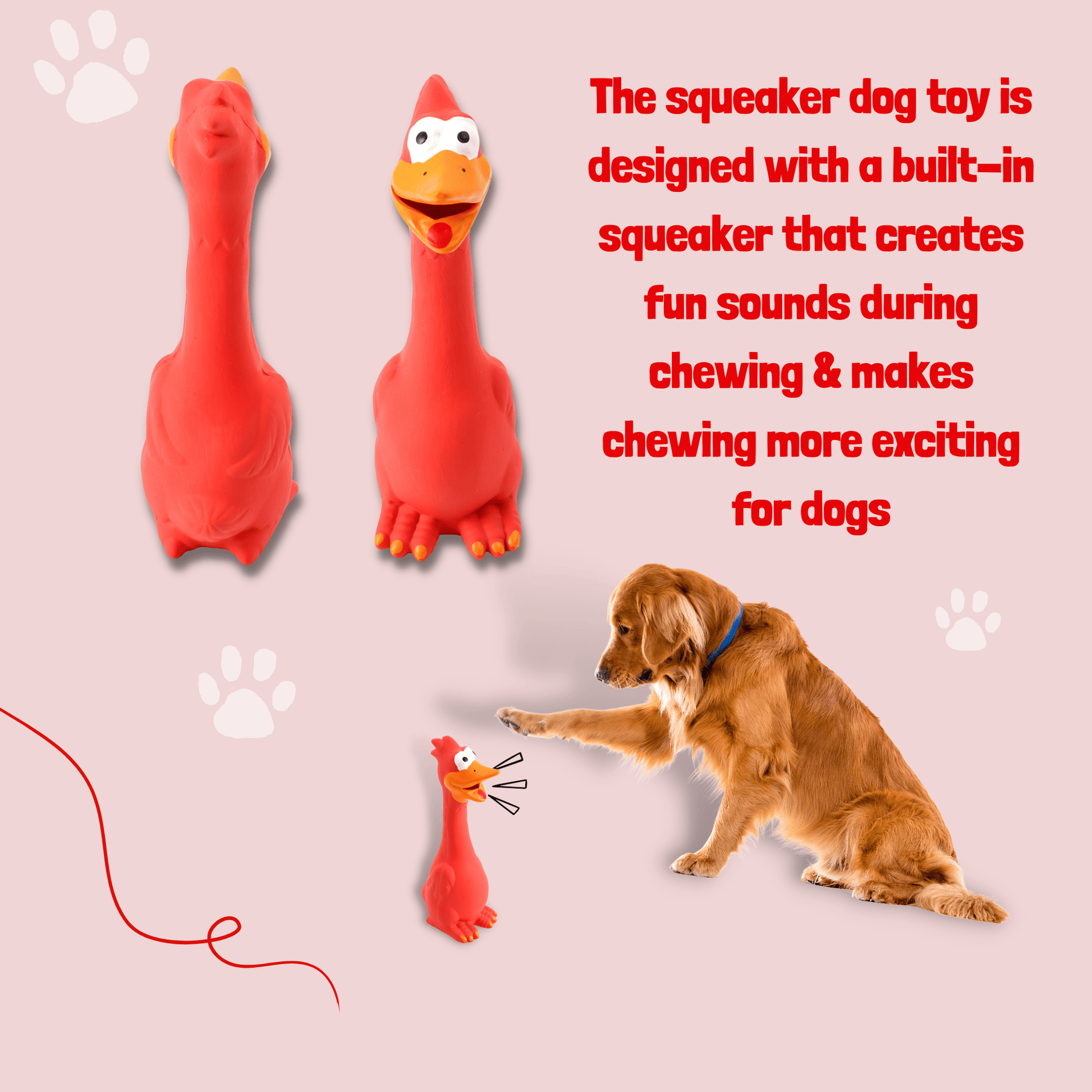 Latex Rubber Squeaky Dog Chew Toy Red Henny โ Foodie Puppies