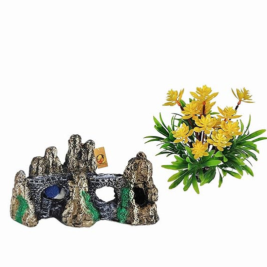 Foodie Puppies Fish Tank Decorations Combo (Magnolia Plant +Brown Hills)