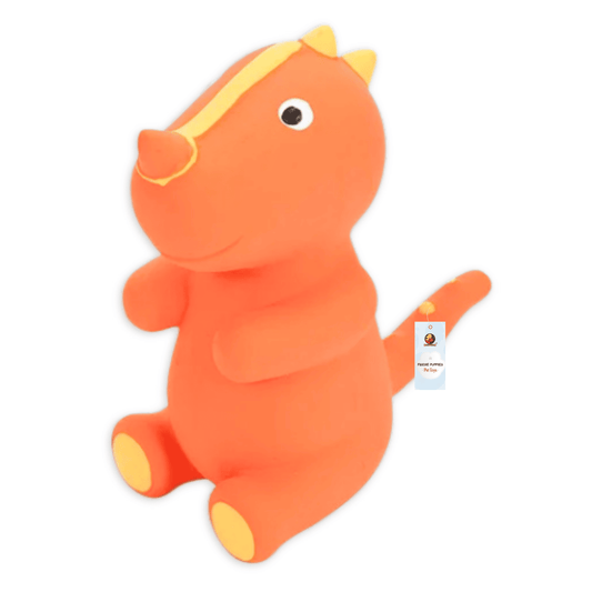 Orange T-Rex Latex Dog Squeaky Chew Toy (13cm) for Small Dogs and Puppies