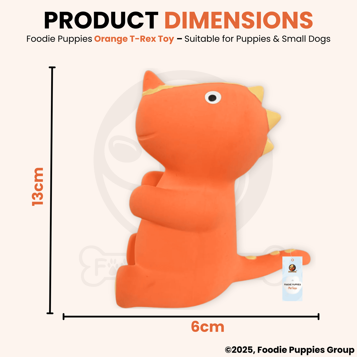 Orange T-Rex Latex Dog Squeaky Chew Toy (13cm) for Small Dogs and Puppies