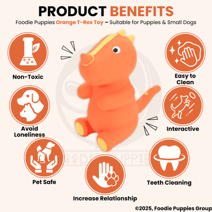 Orange T-Rex Latex Dog Squeaky Chew Toy (13cm) for Small Dogs and Puppies