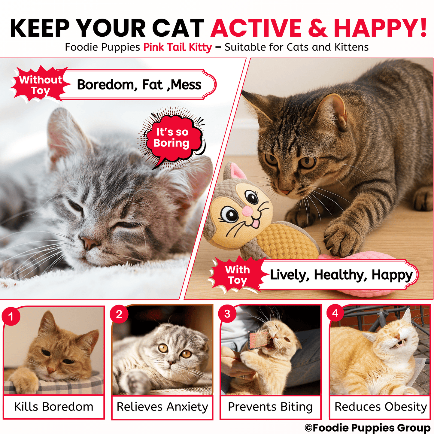 Interactive Cute Kittty Squeaky Plush Toy For Cat & Puppies